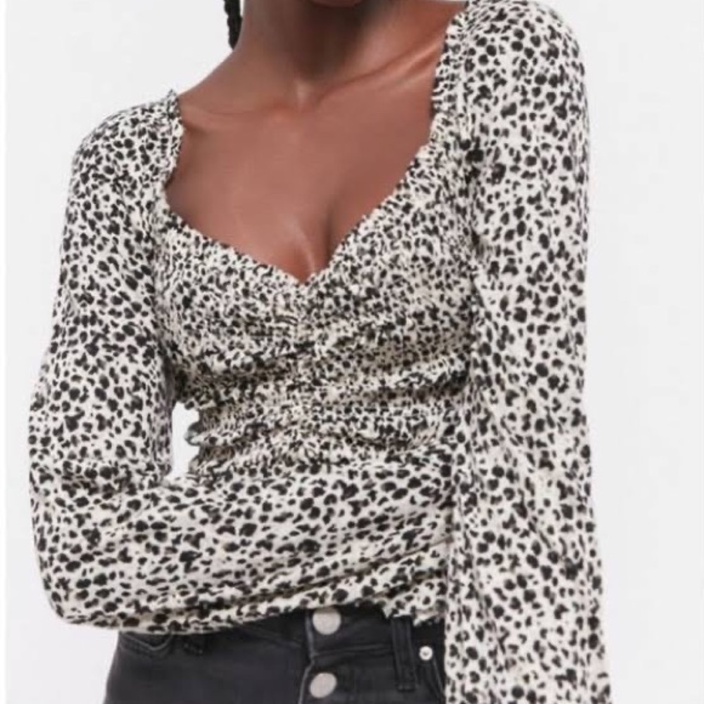 Urban Outfitters Cheetah Print Smocked Blouse